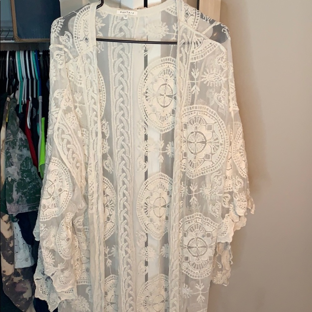 Embroidered Mesh Longline Duster